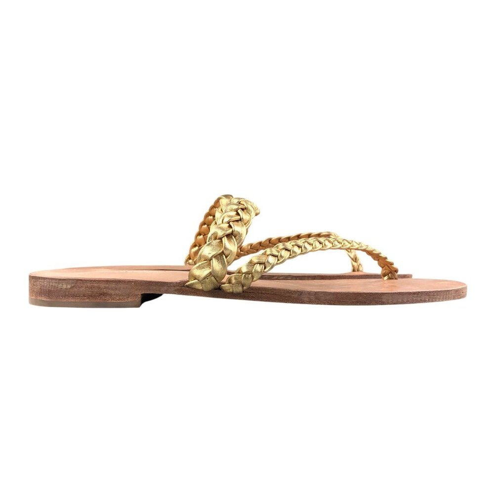 Huma Blanco Women's EU Size 41 Uma Gold Leather Braided Slip On Flats Sandals